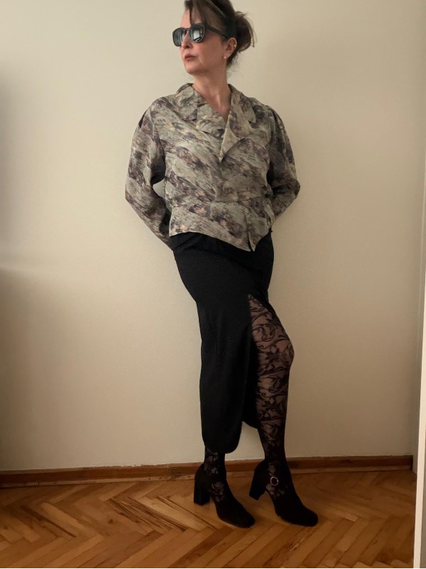 Vintage 80s Soyut Desenli Gömlek/ Bluz