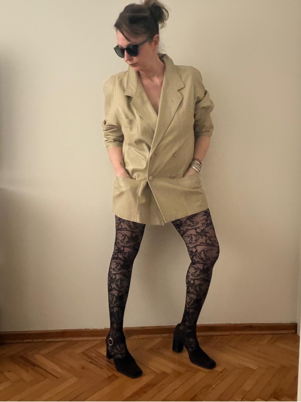 Vintage 80s Made in Germany  Bej_Sarı Deri Ceket 