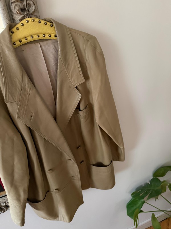 Vintage 80s Made in Germany  Bej_Sarı Deri Ceket 