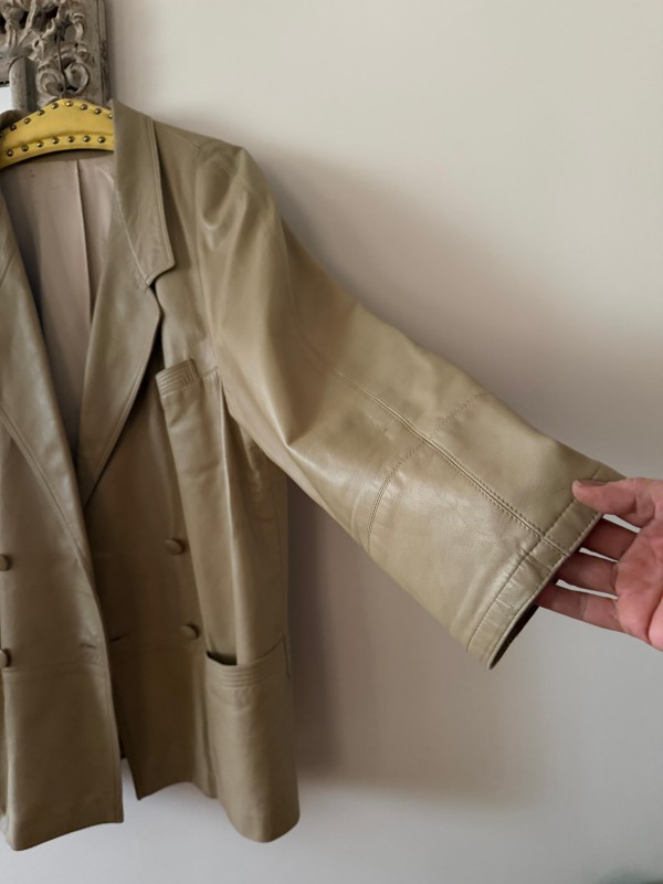 Vintage 80s Made in Germany  Bej_Sarı Deri Ceket 