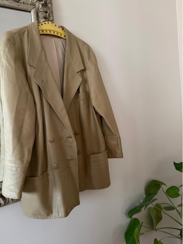 Vintage 80s Made in Germany  Bej_Sarı Deri Ceket 