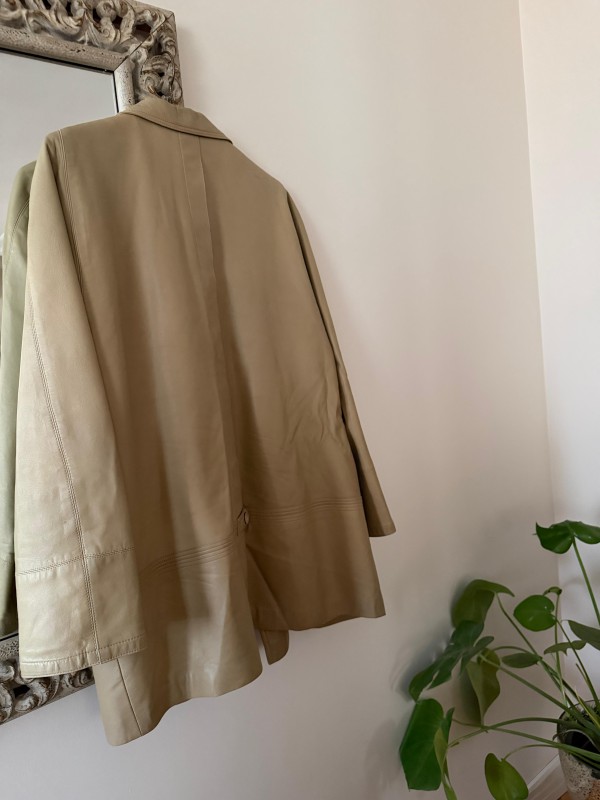 Vintage 80s Made in Germany  Bej_Sarı Deri Ceket 