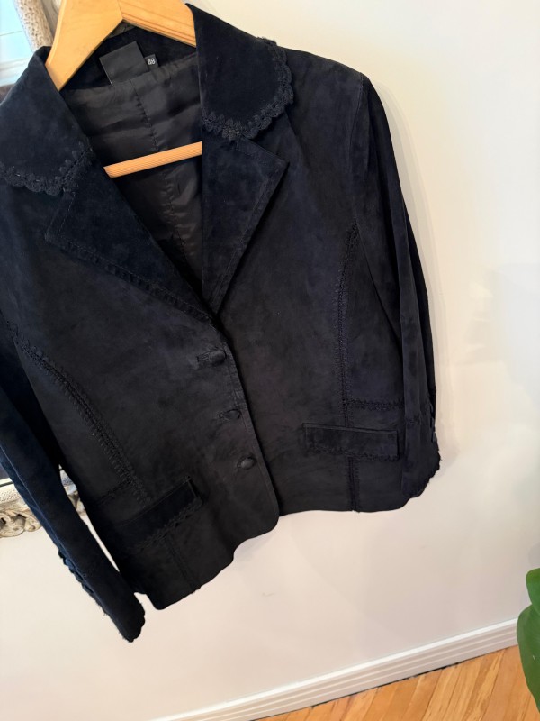 Vintage Siyah Süet Blazer 