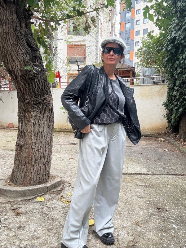 Vintage Şal Desenli Deri Ceket / Mont