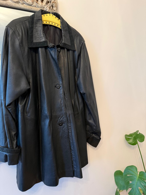 Vintage Süet Biyeli Siyah Deri Ceket 