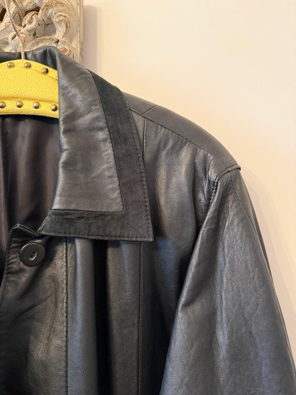 Vintage Süet Biyeli Siyah Deri Ceket 