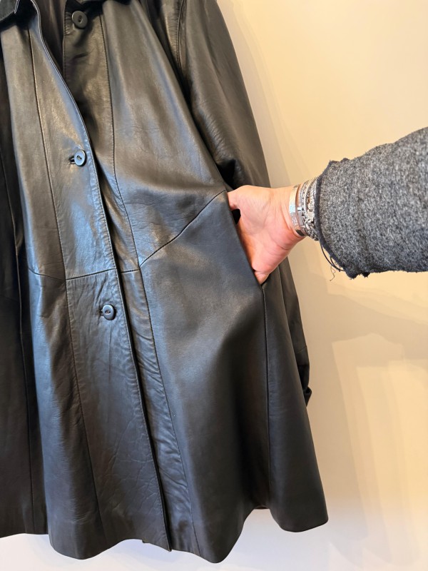 Vintage Süet Biyeli Siyah Deri Ceket 