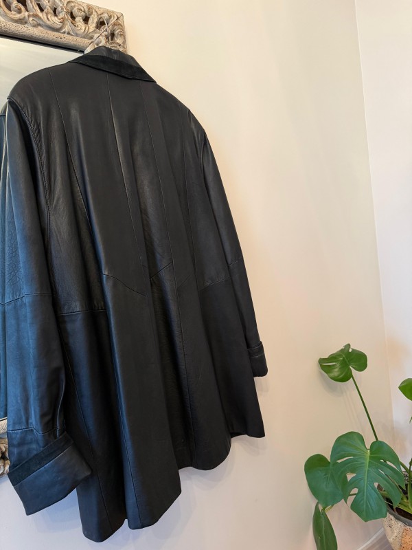 Vintage Süet Biyeli Siyah Deri Ceket 
