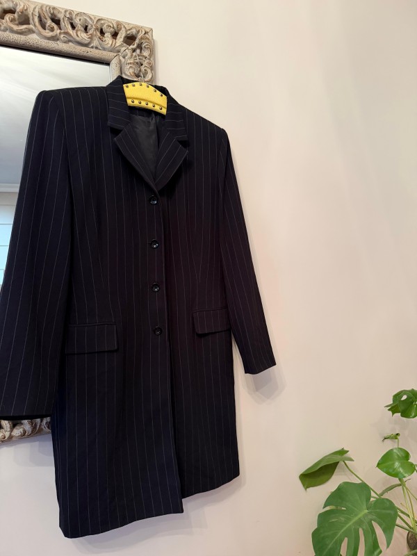 Vintage Çizgili Uzun Blazer 