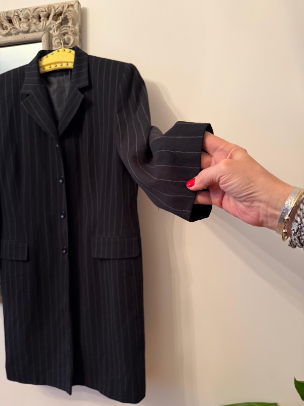 Vintage Çizgili Uzun Blazer 