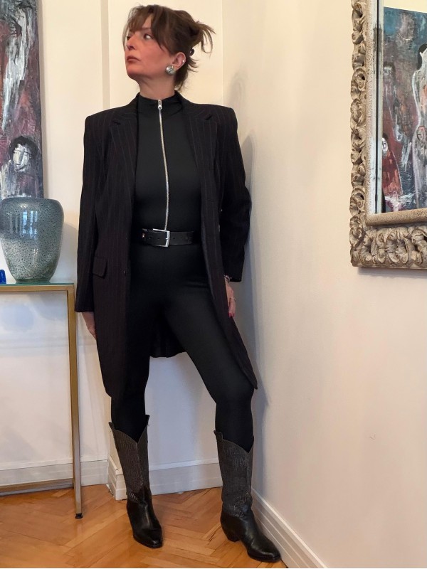 Vintage Çizgili Uzun Blazer 