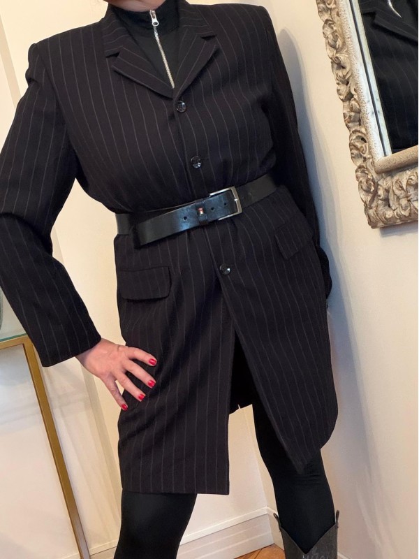 Vintage Çizgili Uzun Blazer 