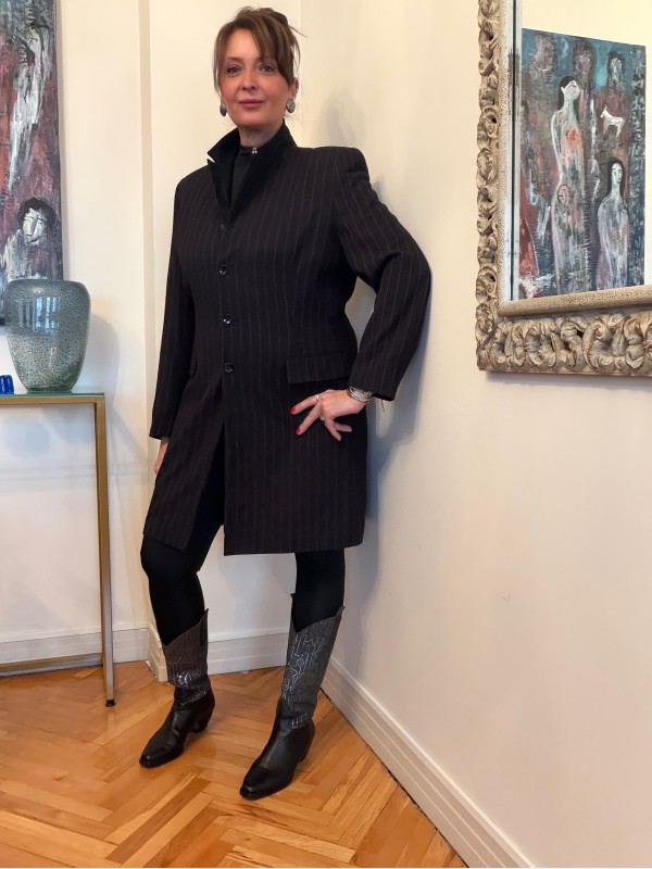 Vintage Çizgili Uzun Blazer 