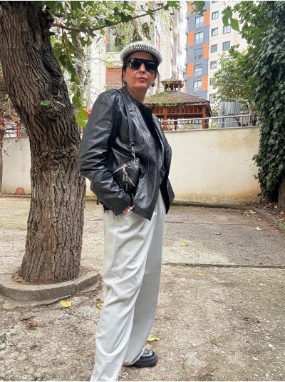 Vintage Şal Desenli Deri Ceket / Mont