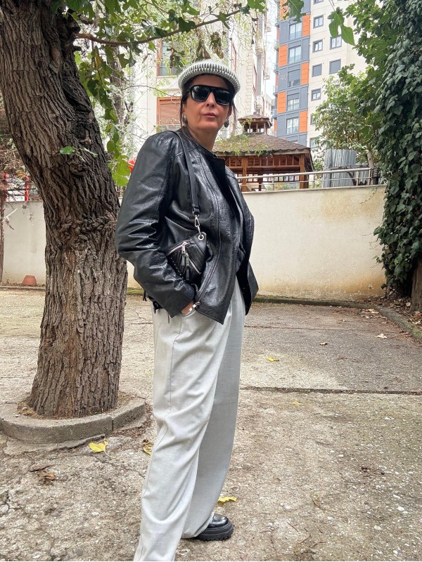 Vintage Şal Desenli Deri Ceket / Mont