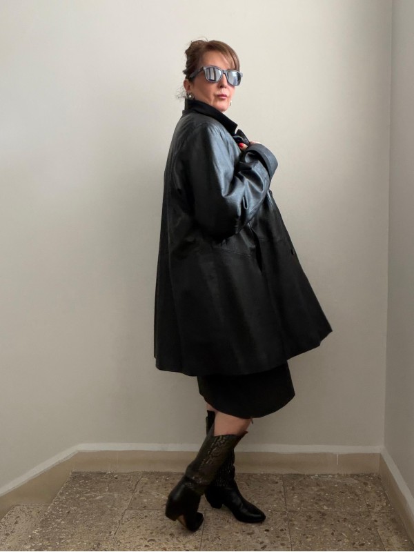 Vintage Süet Biyeli Siyah Deri Ceket 