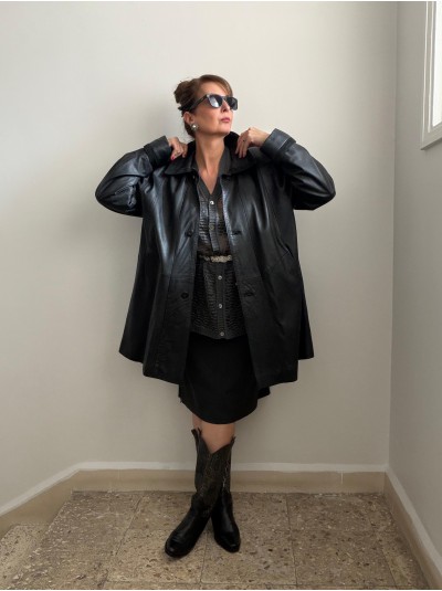 Vintage Süet Biyeli Siyah Deri Ceket Vintage Süet Biyeli Siyah Deri Ceket