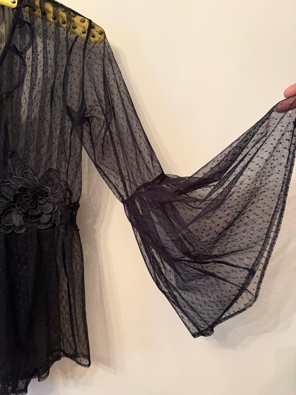 Vintage Tül Aplikeli Siyah Bluz 