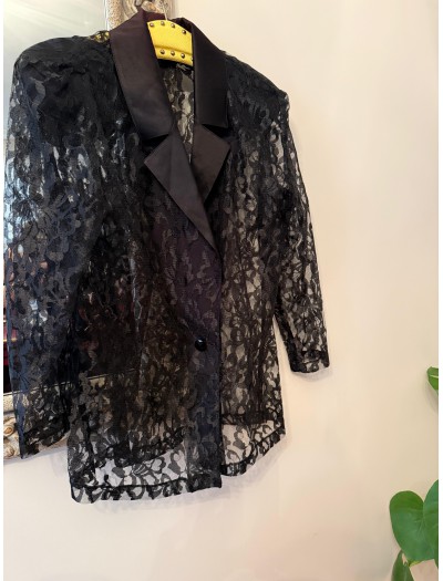 Vintage Dantel Saten Yakalı Ceket / Gömlek 