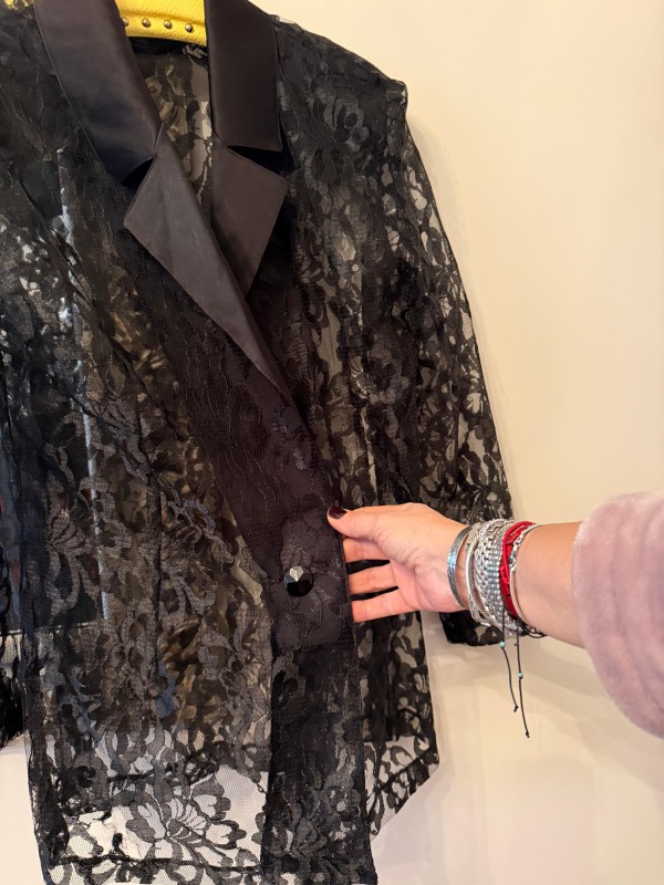 Vintage Dantel Saten Yakalı Ceket / Gömlek 