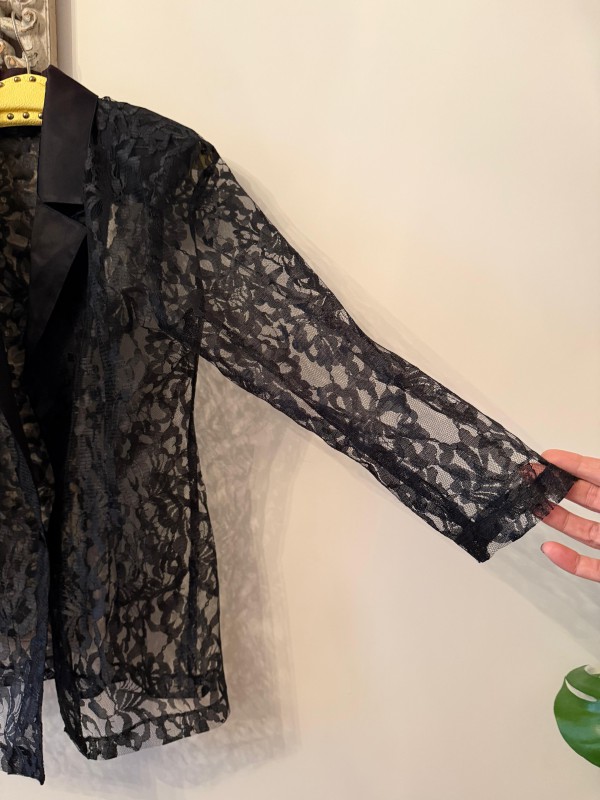 Vintage Dantel Saten Yakalı Ceket / Gömlek 