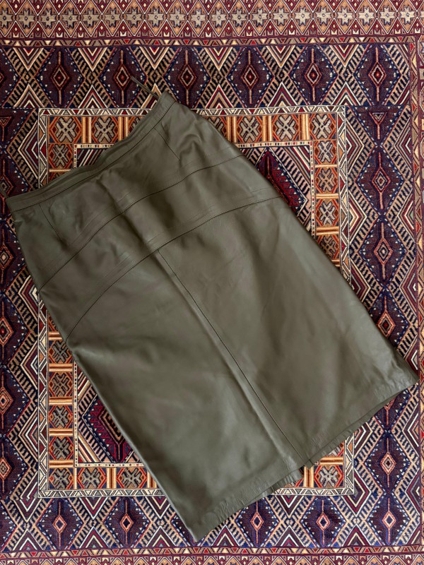 Vintage Haki Deri Kalem Etek 