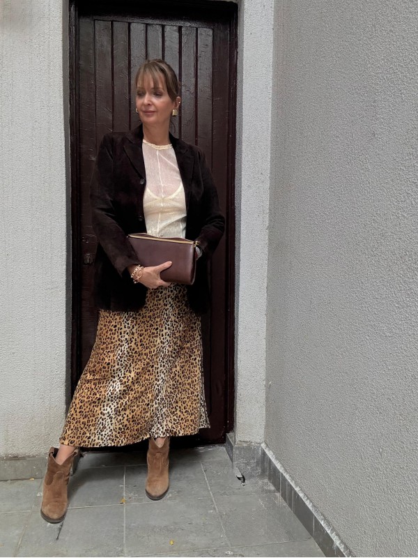 Vintage Leopar Kadife Etek