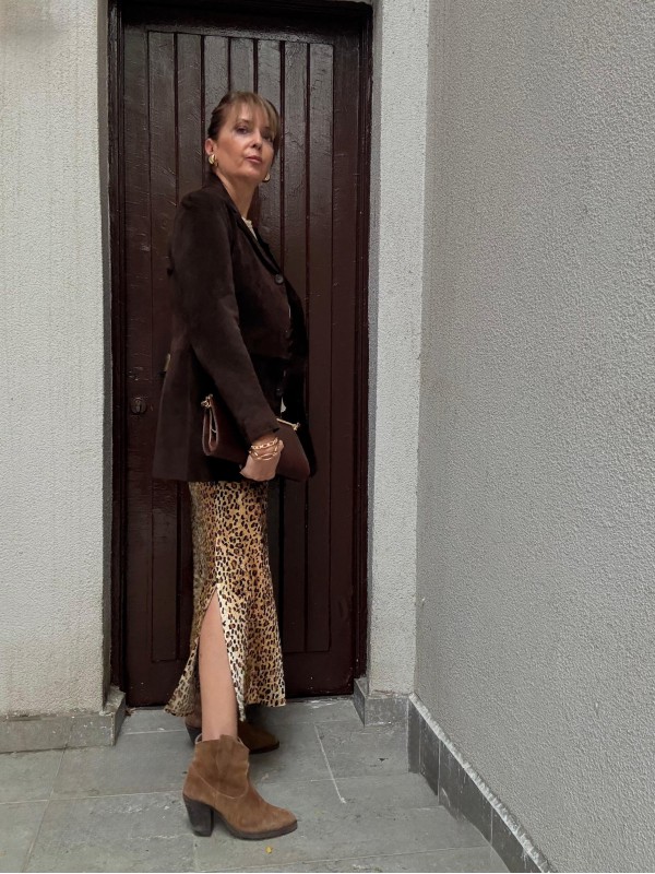 Vintage Leopar Kadife Etek