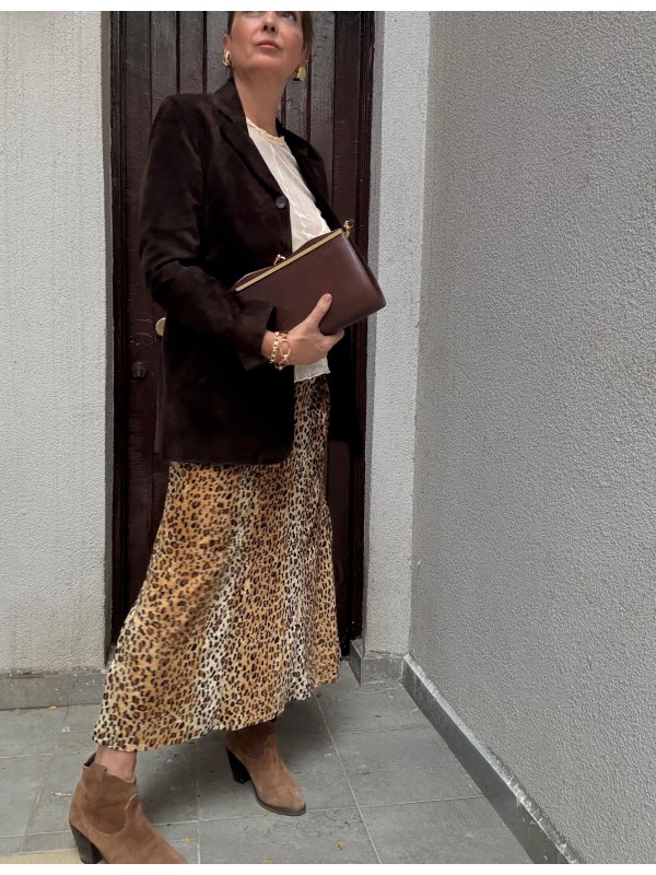 Vintage Leopar Kadife Etek