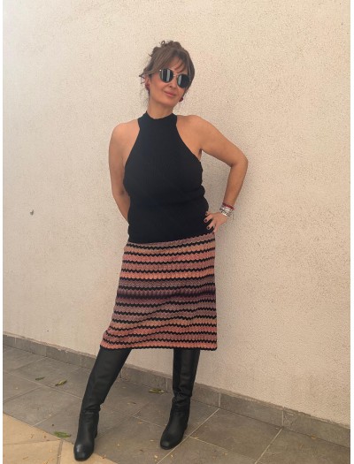 Vintage Zigzag Triko Midi Etek
