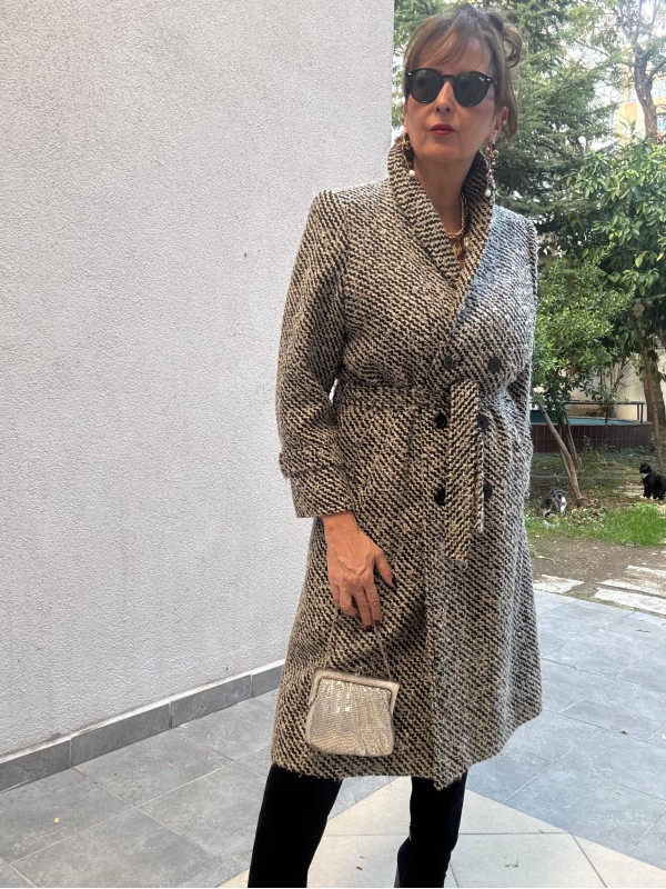 Vintage Balıksırtı Yün Palto