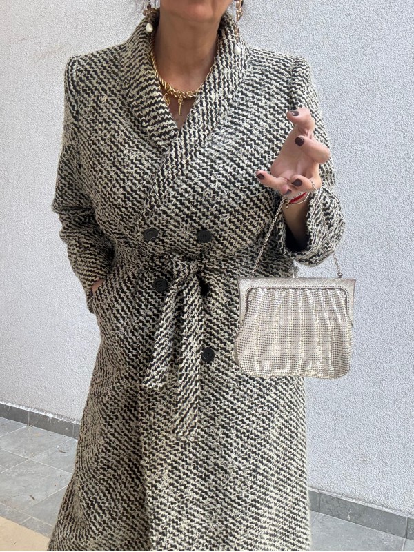 Vintage Balıksırtı Yün Palto