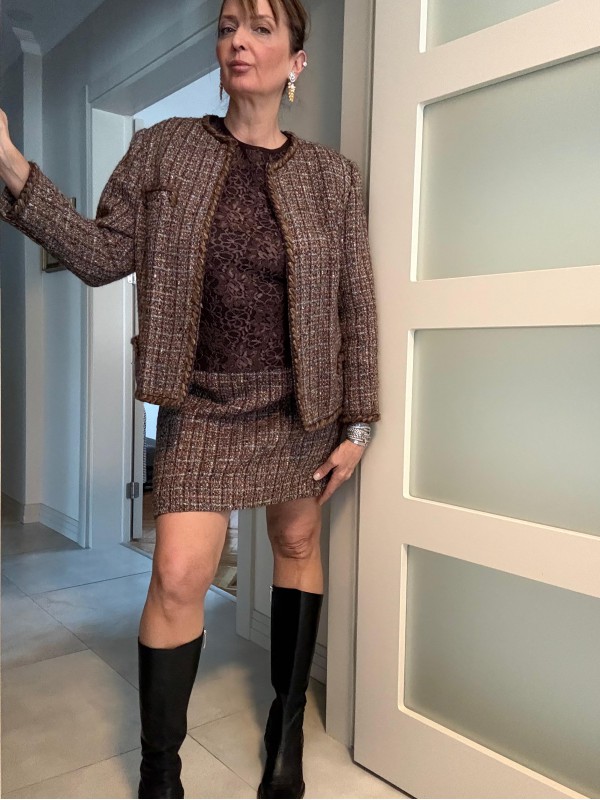 Vintage özel dikim kahverengi  tüvit takım