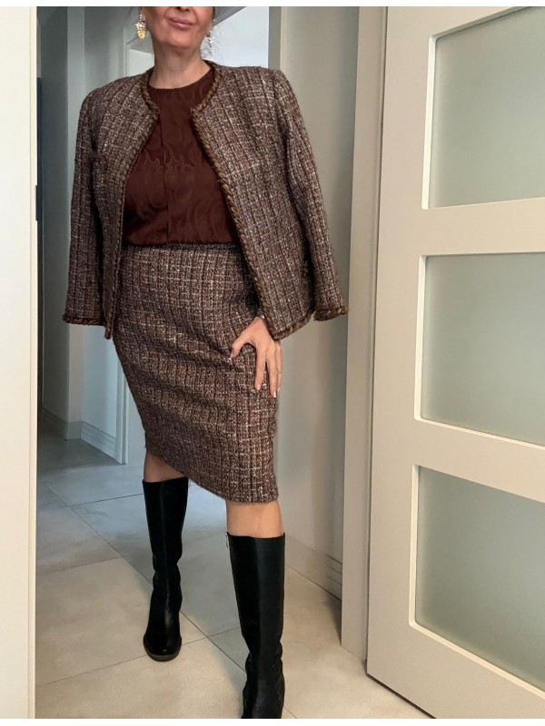 Vintage özel dikim kahverengi  tüvit takım