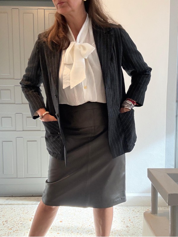 Vintage Yün Antrasit Çizgili Ceket