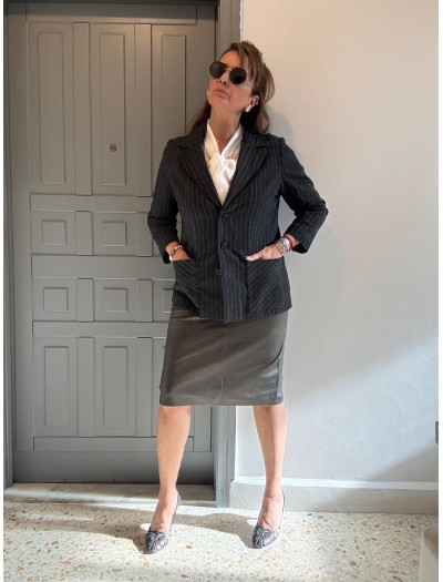 Vintage Yün Antrasit Çizgili Ceket