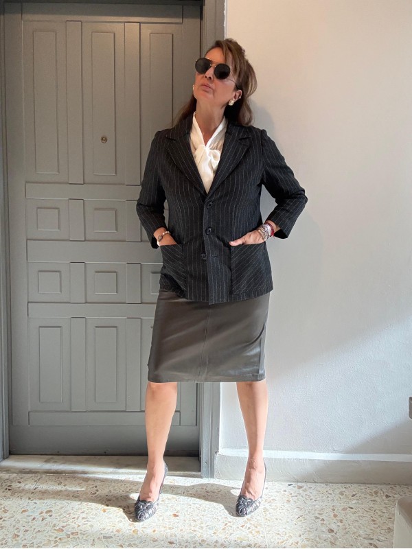 Vintage Yün Antrasit Çizgili Ceket