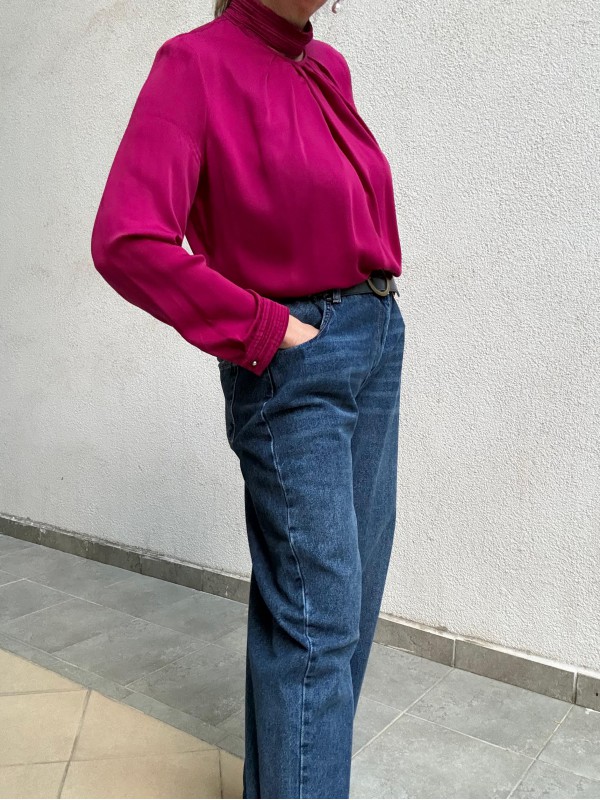 Vintage Fuşya Saten Bluz 