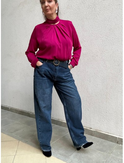 Vintage Fuşya Saten Bluz 