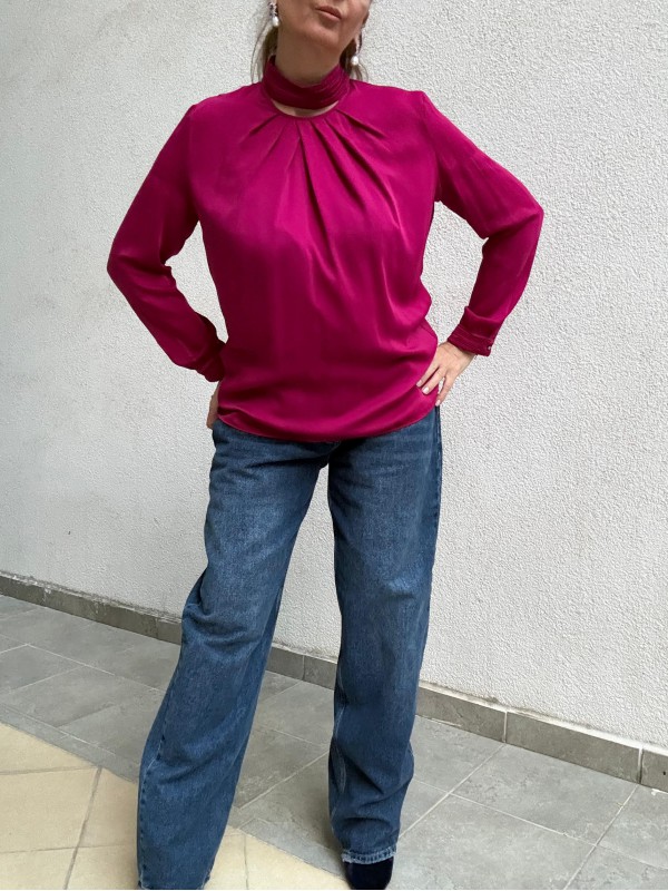 Vintage Fuşya Saten Bluz 