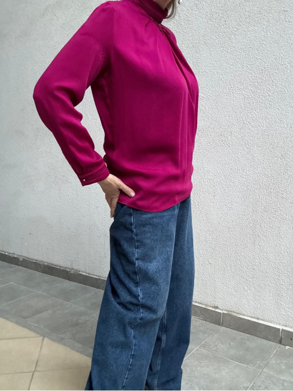 Vintage Fuşya Saten Bluz 