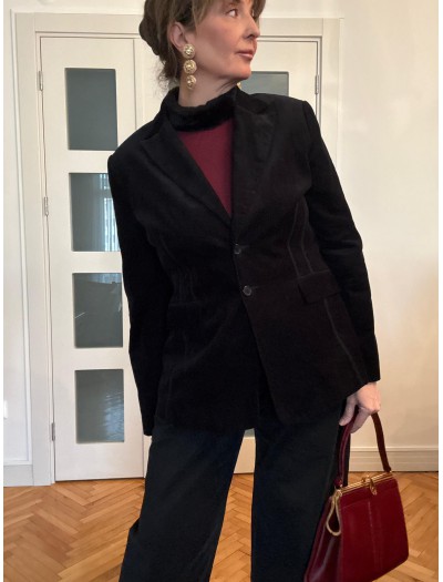 Vintage Siyah İnce Fitiili Kadife Ceket 