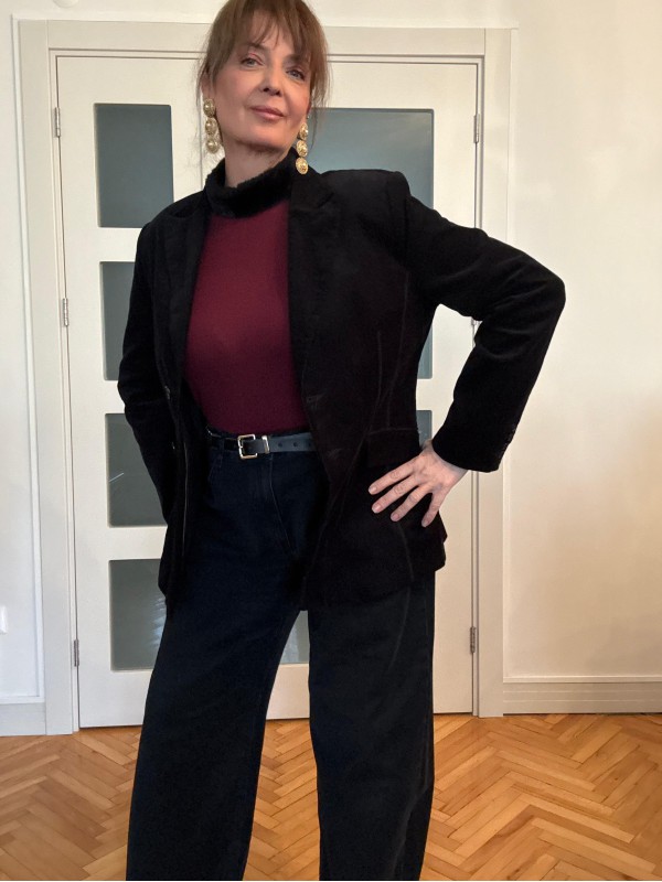 Vintage Siyah İnce Fitiili Kadife Ceket 