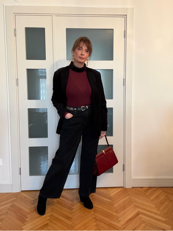 Vintage Siyah İnce Fitiili Kadife Ceket 