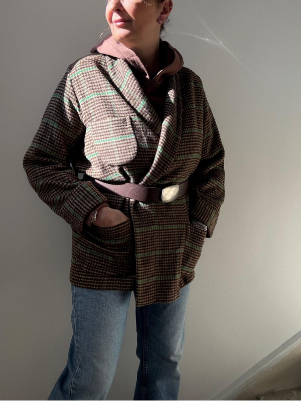 Vintage Made in Italy Ekose Yün Ceket / Kimono 