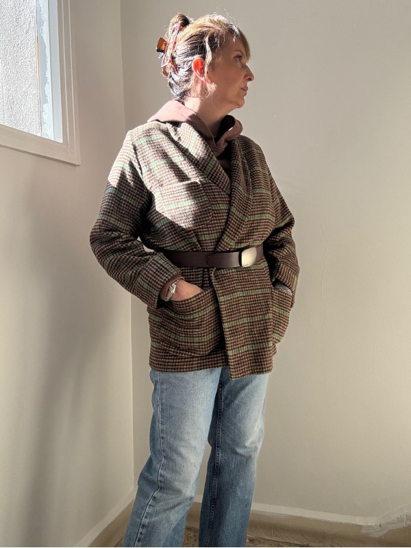 Vintage Made in Italy Ekose Yün Ceket / Kimono 