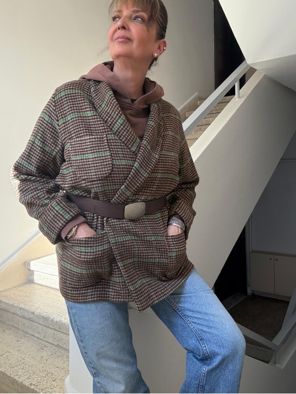 Vintage Made in Italy Ekose Yün Ceket / Kimono 