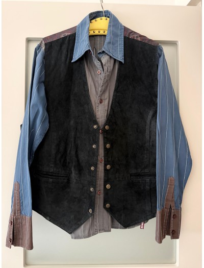 Vintage Süet ve Şal Desenli Yelek