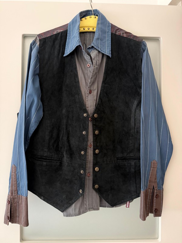 Vintage Süet ve Şal Desenli Yelek