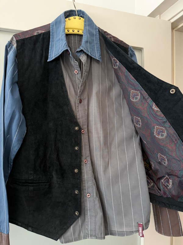 Vintage Süet ve Şal Desenli Yelek